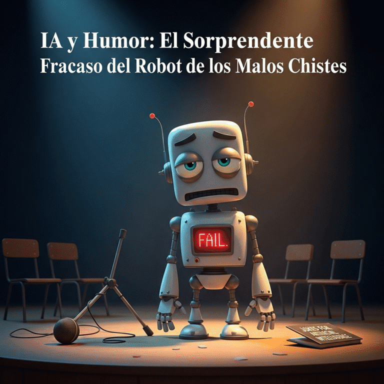 Imagen generada con IA para el artículo IA y Humor: El Sorprendente Fracaso del Robot de los Malos Chistes