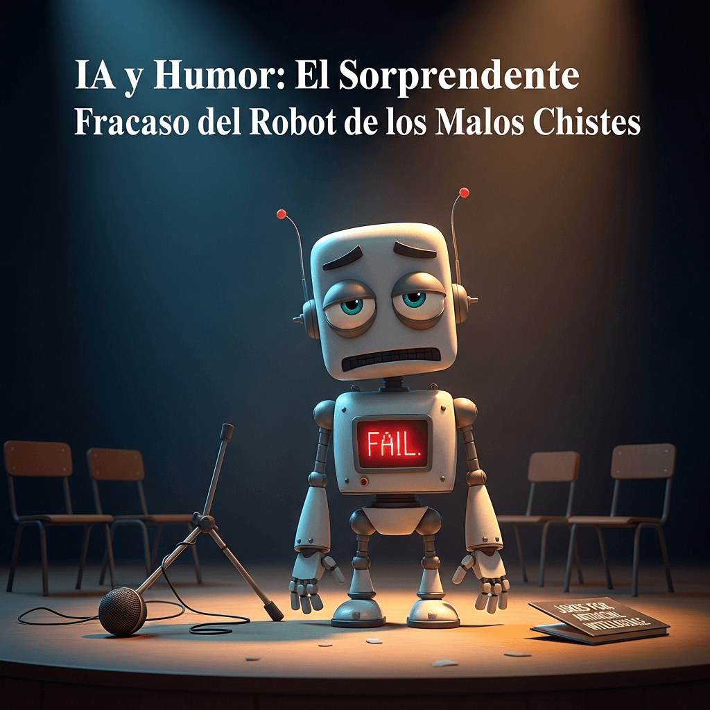 Imagen generada con IA para el artículo IA y Humor: El Sorprendente Fracaso del Robot de los Malos Chistes