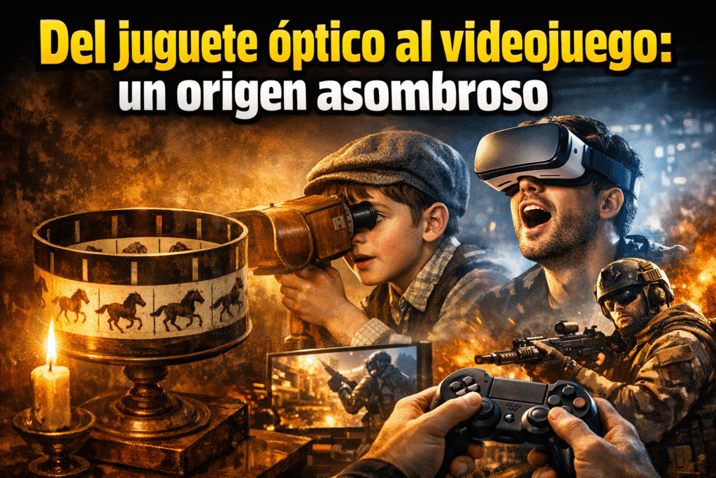 El asombroso origen de los videojuegos: Juguetes ópticos 1 Imagen generada con IA para el artículo El asombroso origen de los videojuegos: Juguetes ópticos