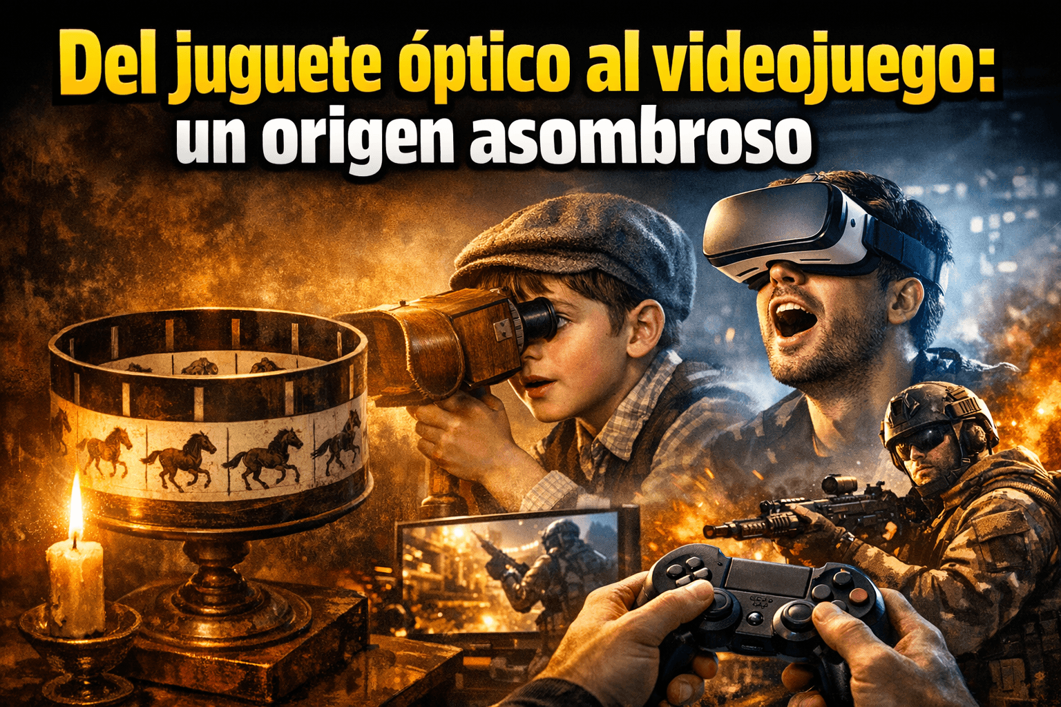 Imagen generada con IA para el artículo El asombroso origen de los videojuegos: Juguetes ópticos