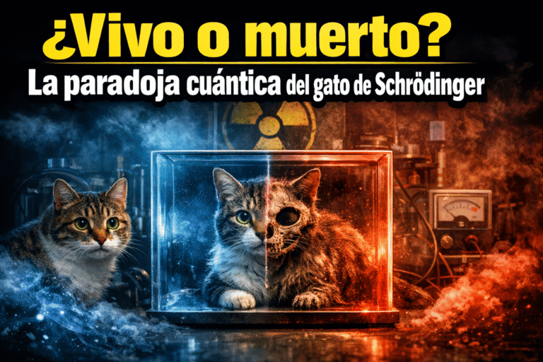 Imagen generada con IA para el artículo Gato de Schrödinger: ¿Vivo o Muerto? El Enigma Cuántico