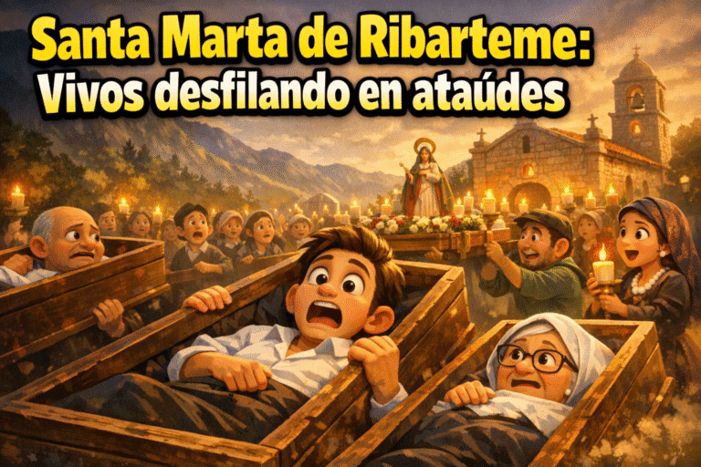 Imagen generada con IA para el artículo Santa Marta de Ribarteme: La Fascinante Procesión de los Ataúdes