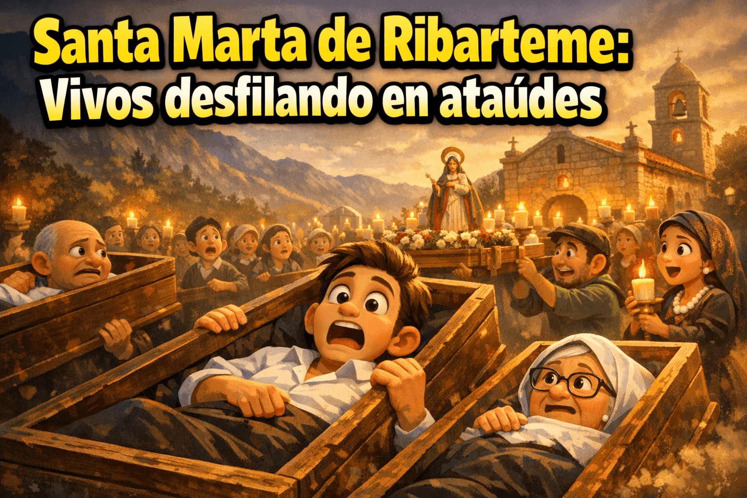 Imagen generada con IA para el artículo Santa Marta de Ribarteme: La Fascinante Procesión de los Ataúdes