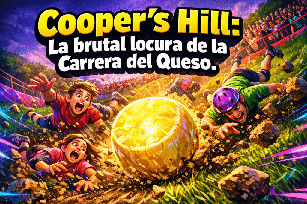 Carrera del Queso: La increíble y brutal tradición de Cooper's Hill 1 Imagen generada con IA para el artículo Carrera del Queso: La increíble y brutal tradición de Cooper's Hill