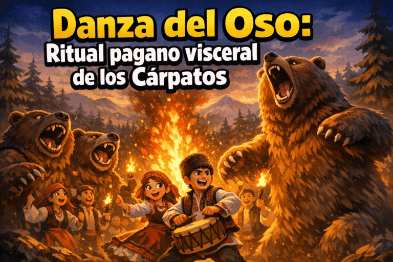 Imagen generada con IA para el artículo Danza del Oso: El visceral ritual pagano de los Cárpatos
