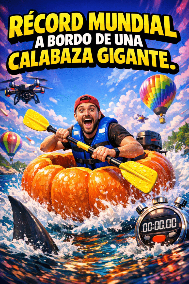 Imagen generada con IA para el artículo El increíble récord del hombre que navegó en una calabaza gigante
