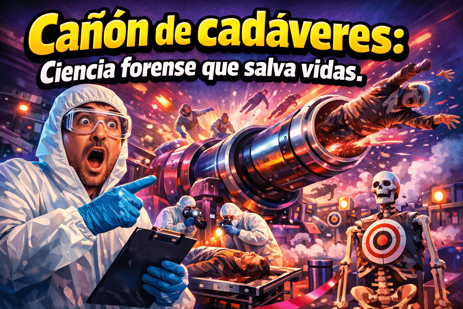 Imagen generada con IA para el artículo Cañón de cadáveres: La increíble ciencia forense que salva vidas