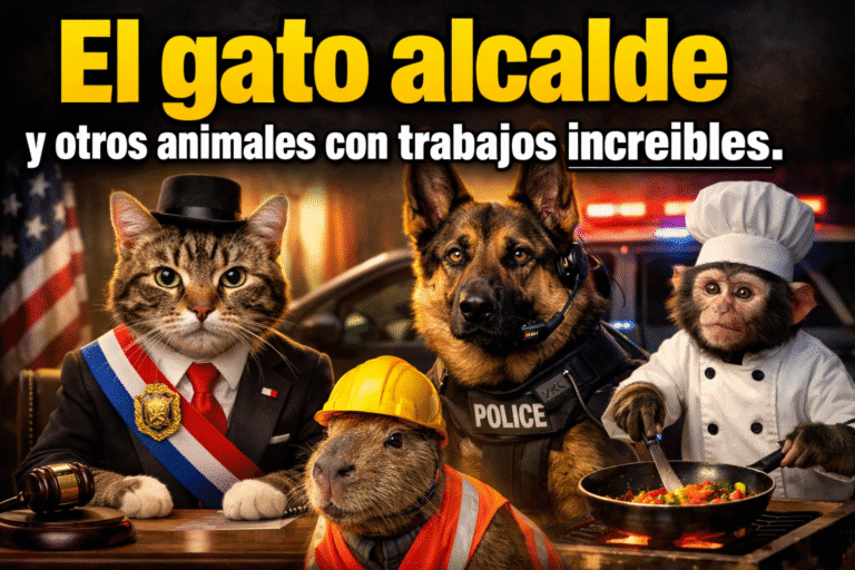 Imagen generada con IA para el artículo Increíbles animales con trabajos: el gato alcalde y más héroes