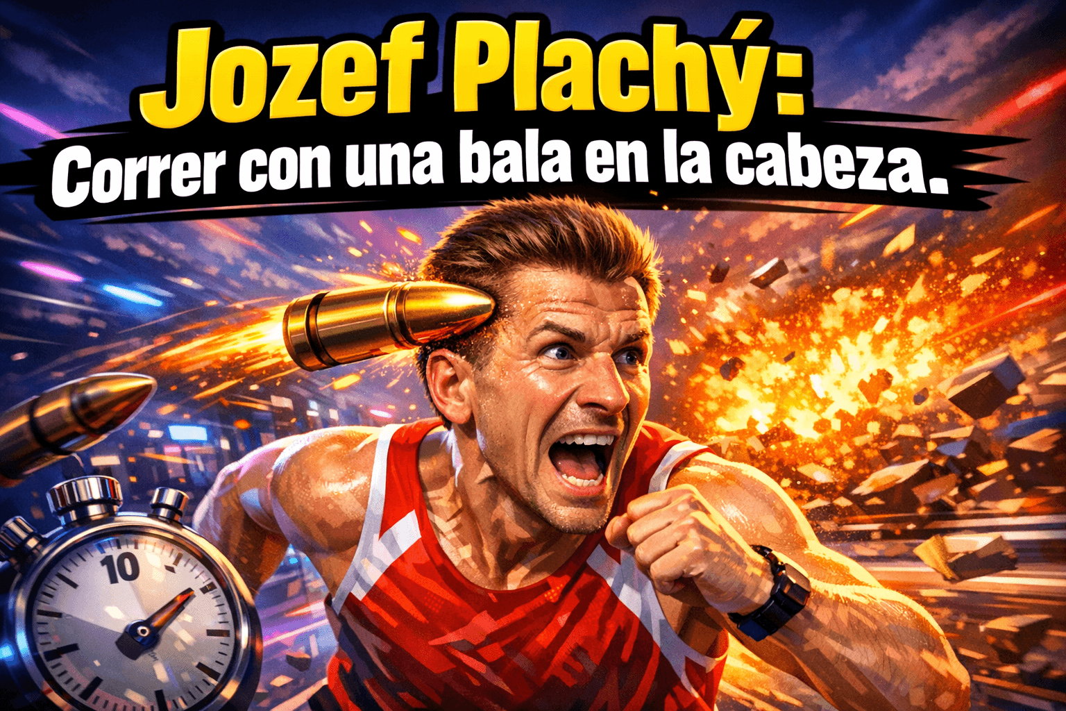Imagen generada con IA para el artículo Jozef Plachý: la increíble hazaña del atleta con una bala en la cabeza