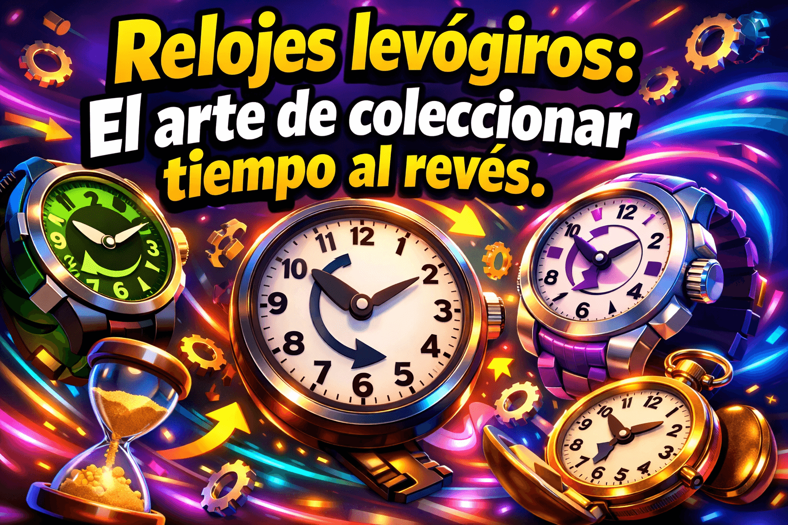 Imagen generada con IA para el artículo Reloj levógiro: Descubre el fascinante coleccionismo antihorario