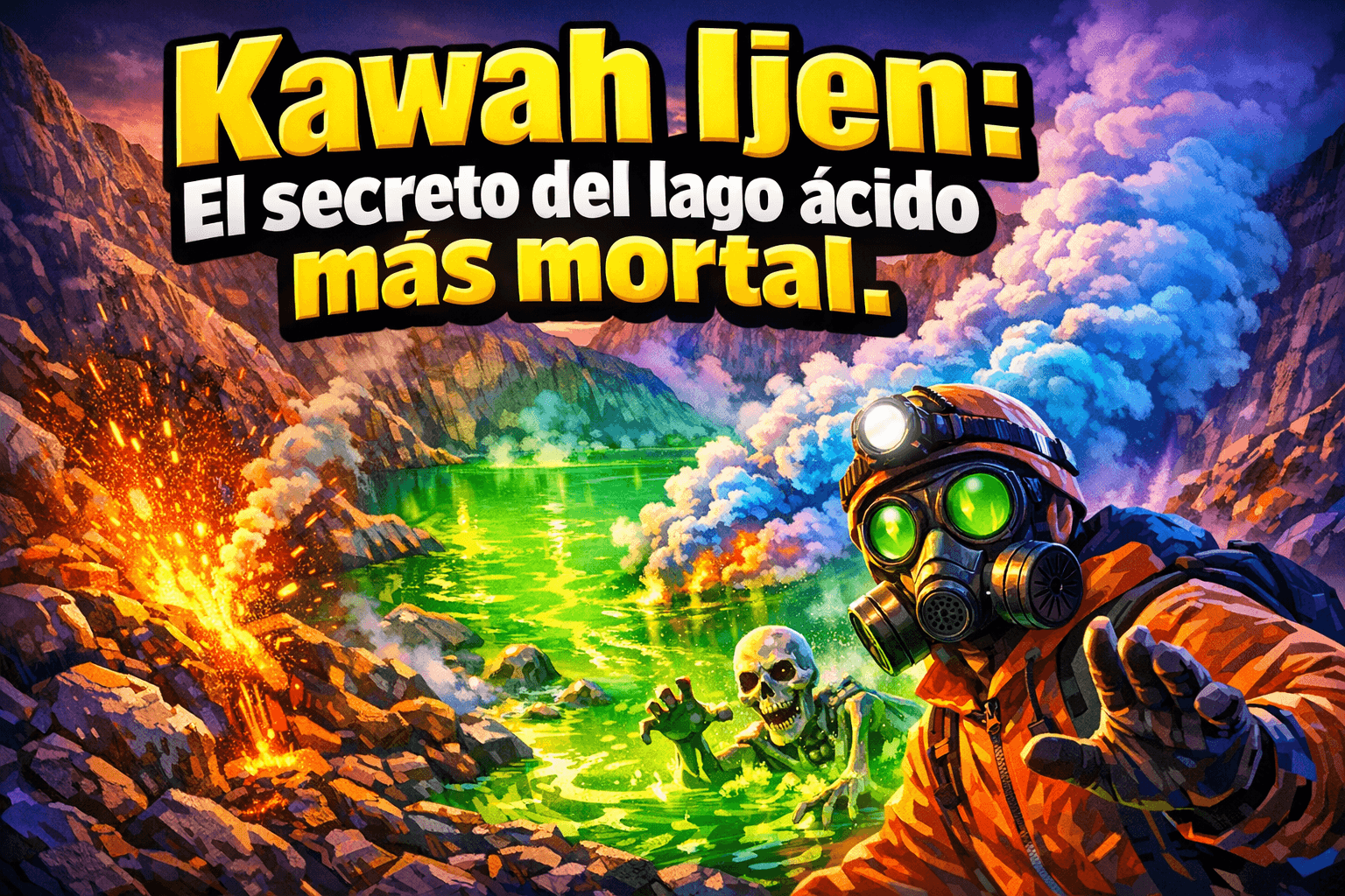 Imagen generada con IA para el artículo Kawah Ijen: El Secreto del Lago Ácido Más Mortal del Mundo