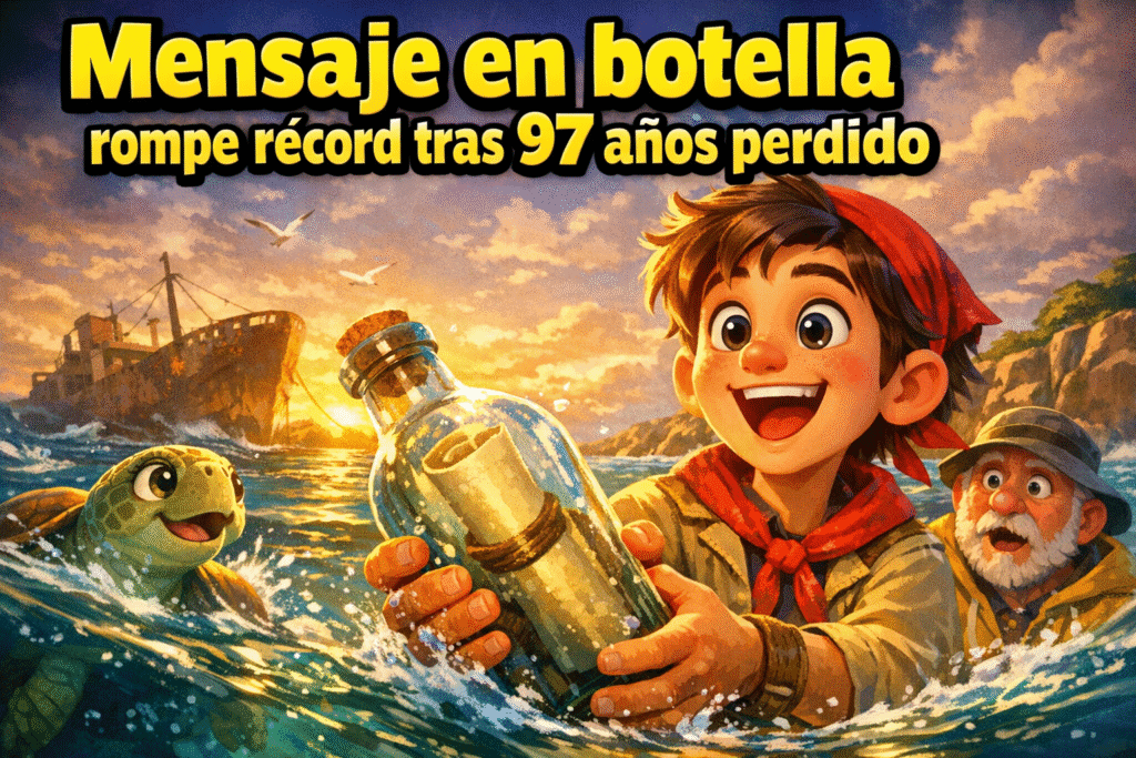 Imagen generada con IA para el artículo Increíble Mensaje en Botella: 97 Años Récord en el Atlántico