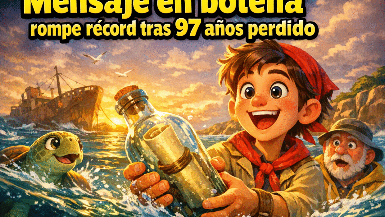 Imagen generada con IA para el artículo Increíble Mensaje en Botella: 97 Años Récord en el Atlántico
