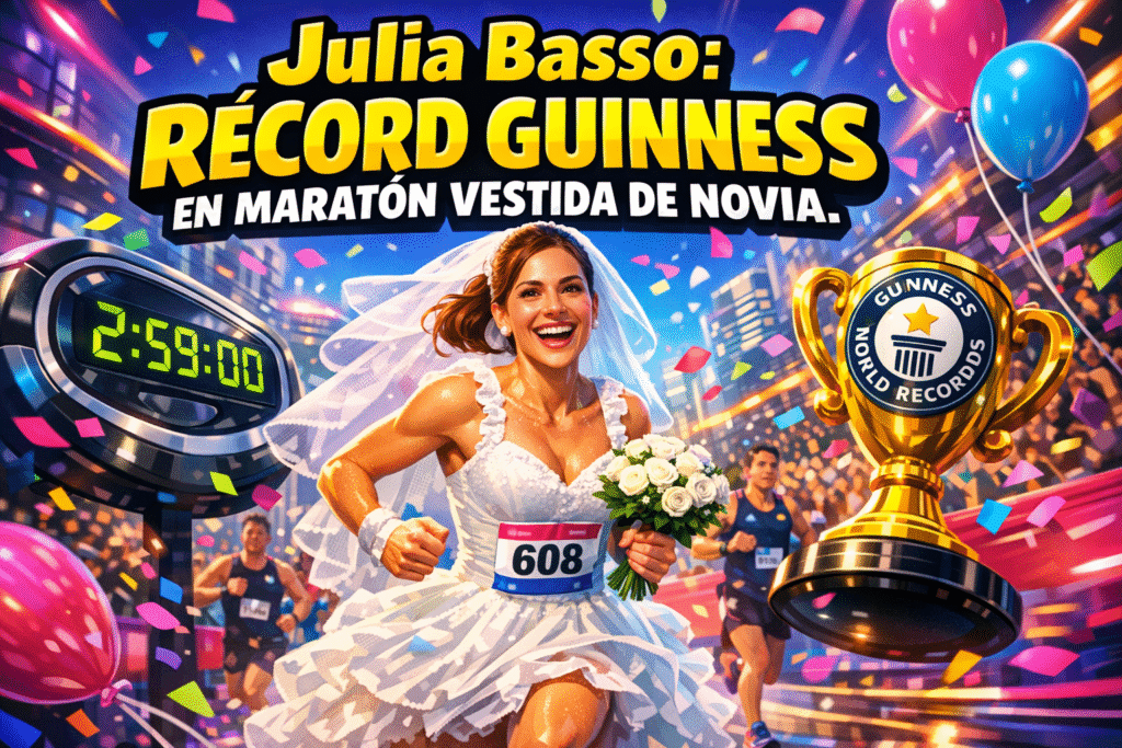 Julia Basso: Increíble Récord Guinness en Maratón con Vestido de Novia 1 Imagen generada con IA para el artículo Julia Basso: Increíble Récord Guinness en Maratón con Vestido de Novia