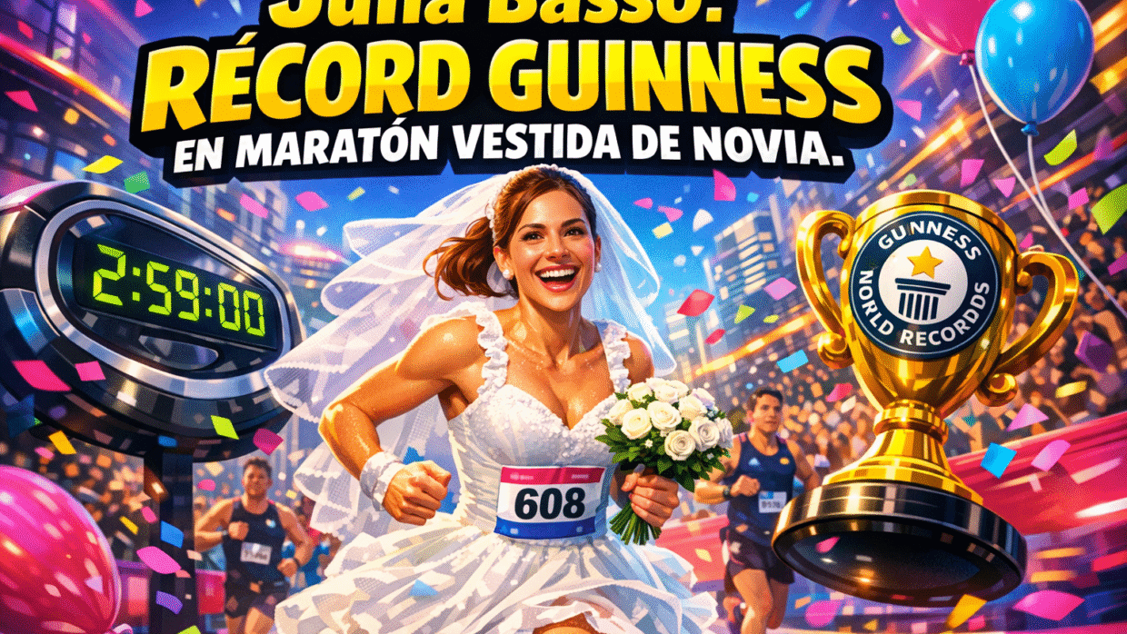 Imagen generada con IA para el artículo Julia Basso: Increíble Récord Guinness en Maratón con Vestido de Novia