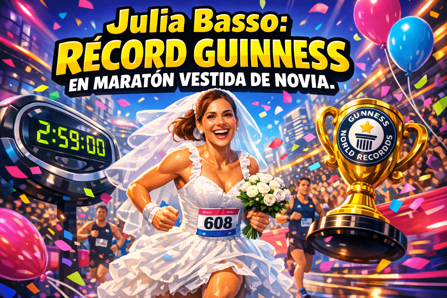 Imagen generada con IA para el artículo Julia Basso: Increíble Récord Guinness en Maratón con Vestido de Novia
