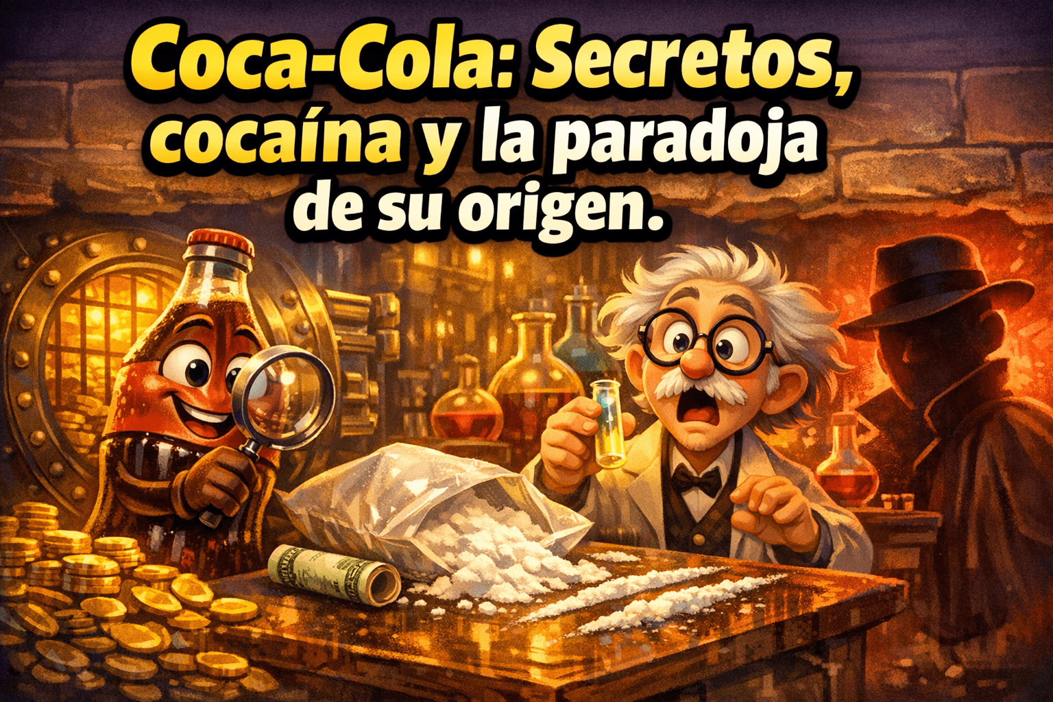 Imagen generada con IA para el artículo Coca-Cola: Su Origen Secreto, Cocaína y la Fascinante Paradoja