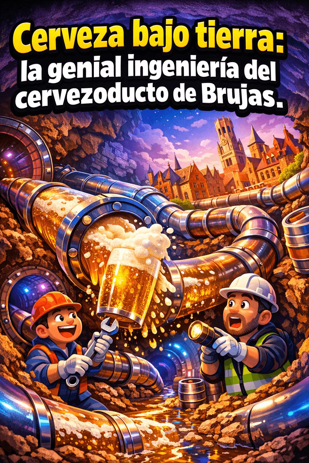 Imagen generada con IA para el artículo El increíble cervezoducto de Brujas: una hazaña de ingeniería