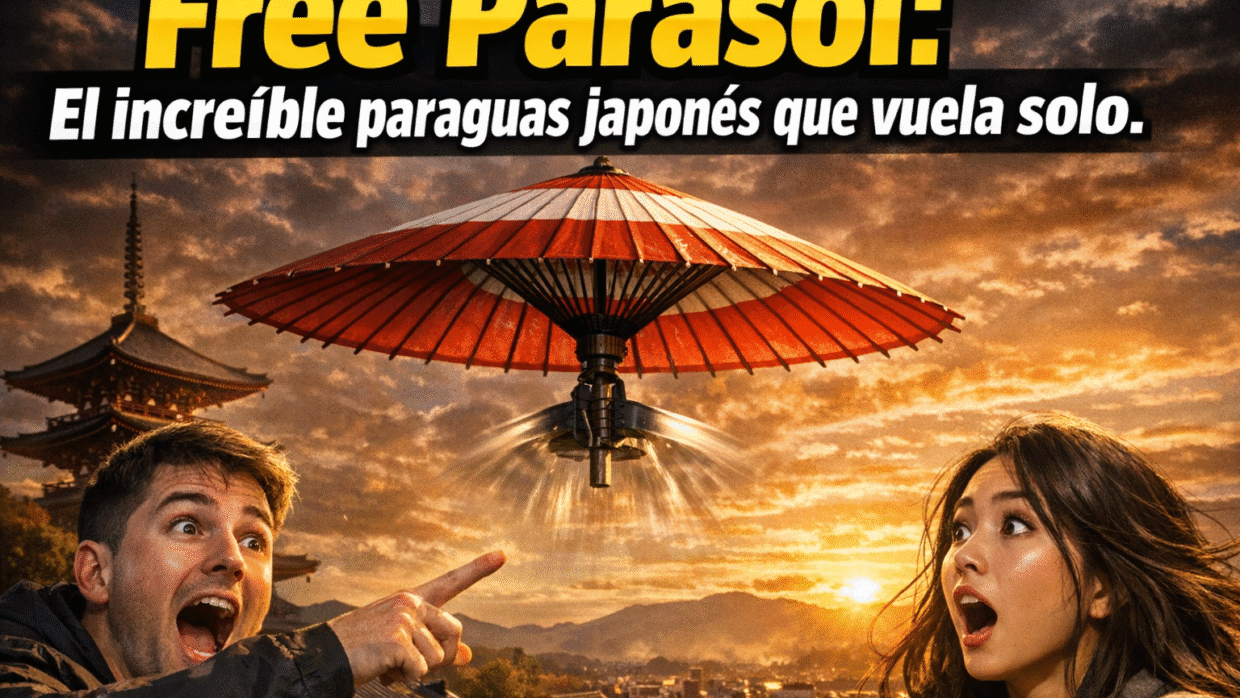 Imagen generada con IA para el artículo Free Parasol: El Paraguas Volador Japonés ¡Increíble!