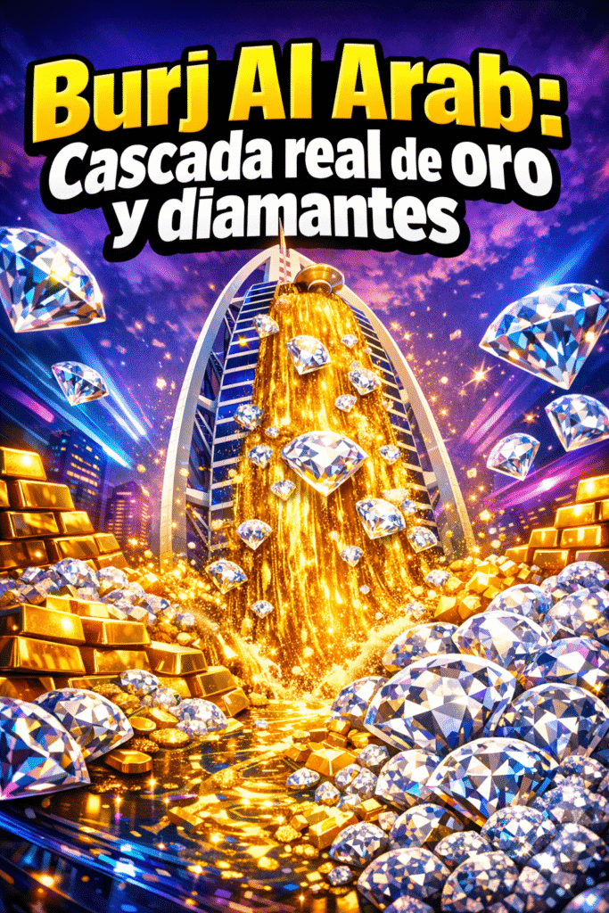 Burj Al Arab: Cascada de Oro y Diamantes, ¡Pura Realidad en Dubái! 1 Imagen generada con IA para el artículo Burj Al Arab: Cascada de Oro y Diamantes, ¡Pura Realidad en Dubái!