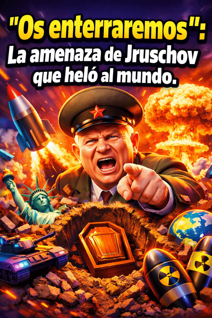 Imagen generada con IA para el artículo La frase explosiva de Jruschov: "Os enterraremos" y la Guerra Fría.