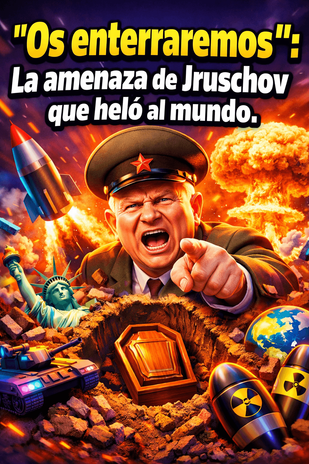 Imagen generada con IA para el artículo La frase explosiva de Jruschov: "Os enterraremos" y la Guerra Fría.