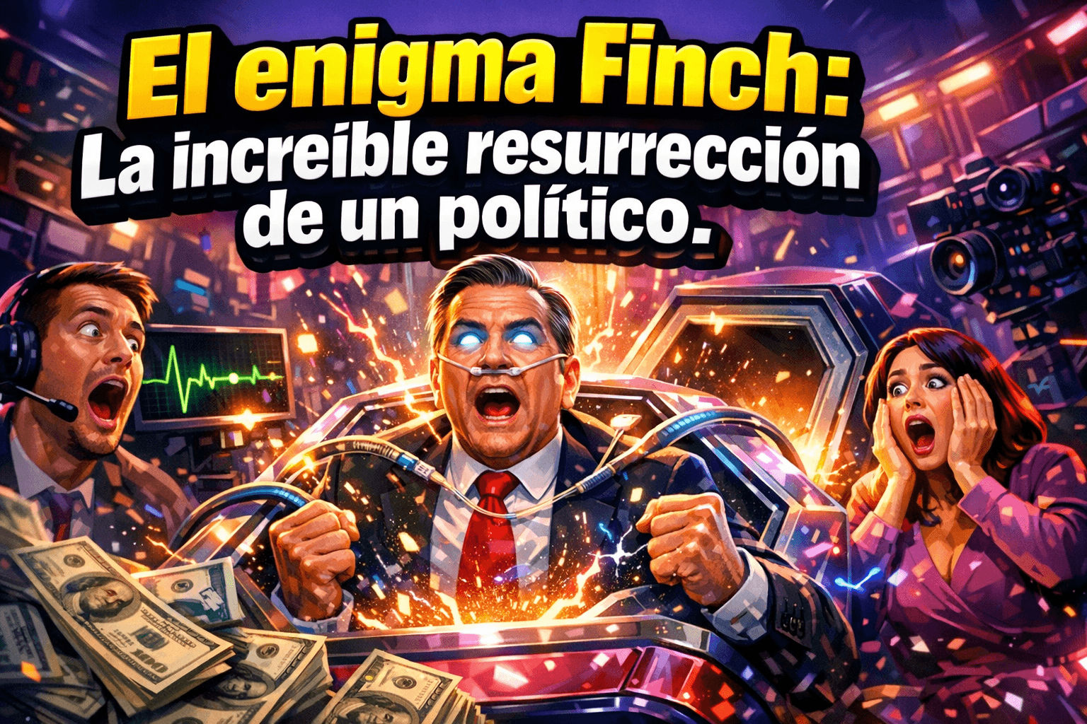 Imagen generada con IA para el artículo El Enigma de Finch: La Increíble Reencarnación de un Político