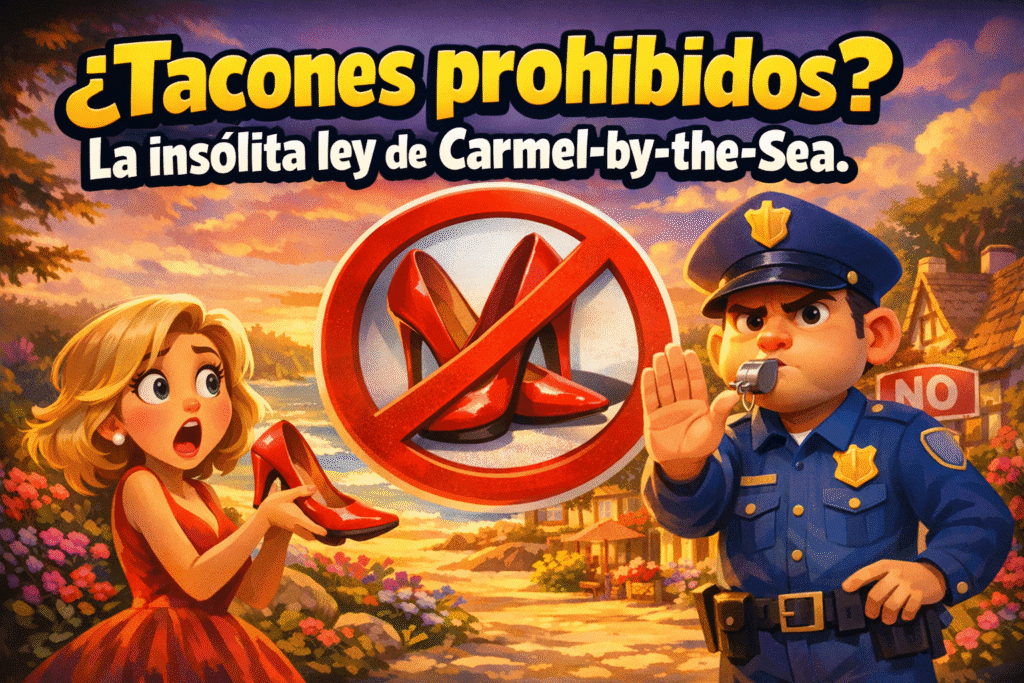 Imagen generada con IA para el artículo ¡Flipante! Carmel-by-the-Sea: ¿Ley de Tacones Altos en California?