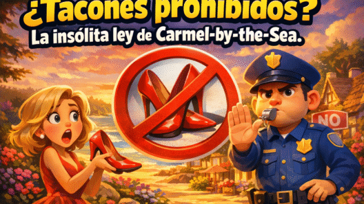 Imagen generada con IA para el artículo ¡Flipante! Carmel-by-the-Sea: ¿Ley de Tacones Altos en California?