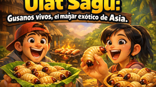Imagen generada con IA para el artículo Impactante Ulat Sagu: Gusanos Vivos, Manjar Exótico de Asia