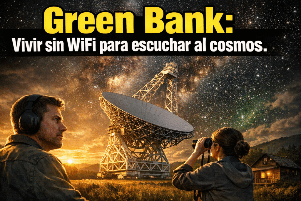 Imagen generada con IA para el artículo El misterio de Green Bank: la increíble ciudad sin WiFi del cosmos.