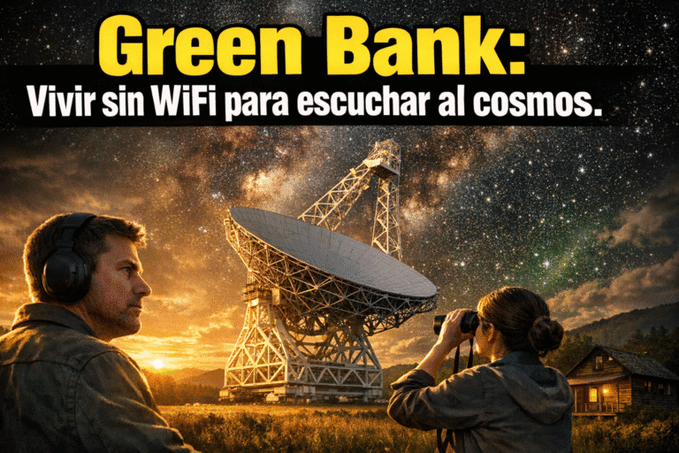 Imagen generada con IA para el artículo El misterio de Green Bank: la increíble ciudad sin WiFi del cosmos.