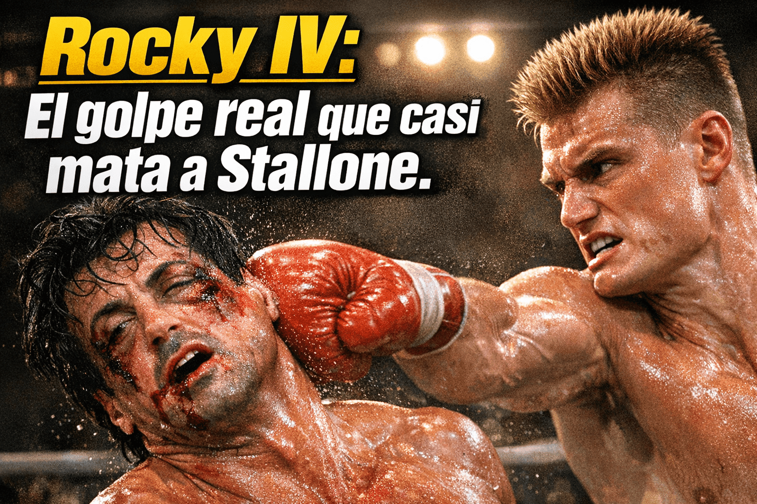 Imagen generada con IA para el artículo Impactante: Rocky IV, el golpe real de Drago al corazón de Stallone