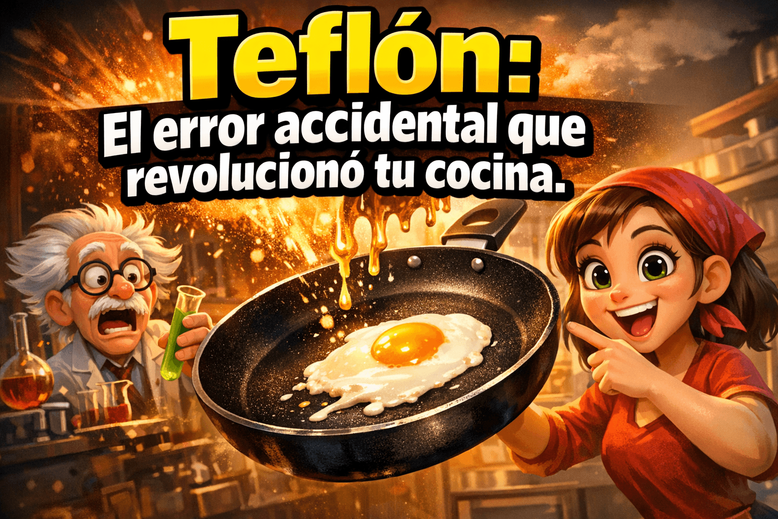 Imagen generada con IA para el artículo La Fascinante Historia del Teflón: De un Error a Tus Sartenes