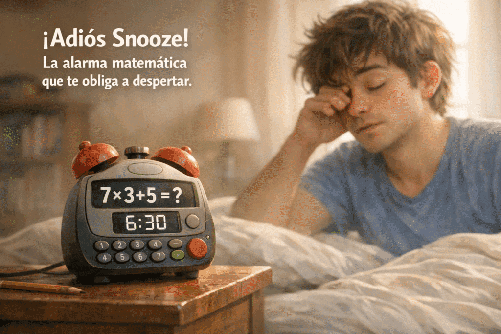 Imagen generada con IA para el artículo Alarma Puzzle Matemático: ¡Adiós Snooze y Despierta Ya!
