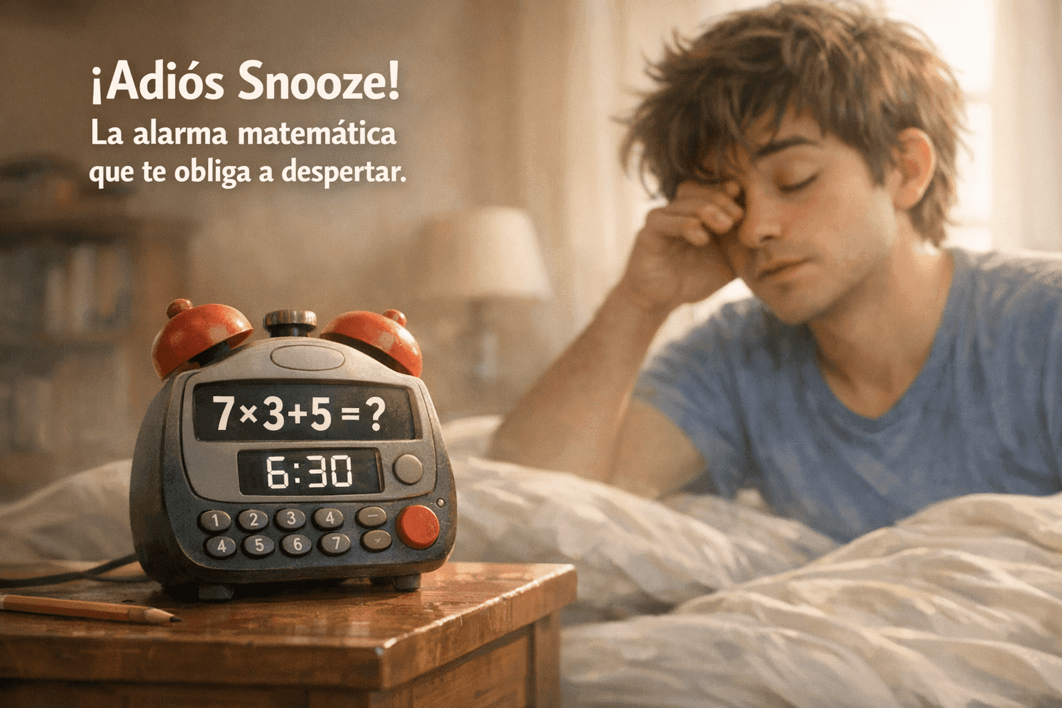 Alarma Puzzle Matemático: ¡Adiós Snooze y Despierta Ya! 2 Imagen generada con IA para el artículo Alarma Puzzle Matemático: ¡Adiós Snooze y Despierta Ya!