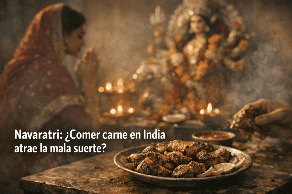 Imagen generada con IA para el artículo Navaratri India: ¿Mala Suerte por Comer Carne? ¡Tradición Ancestral!