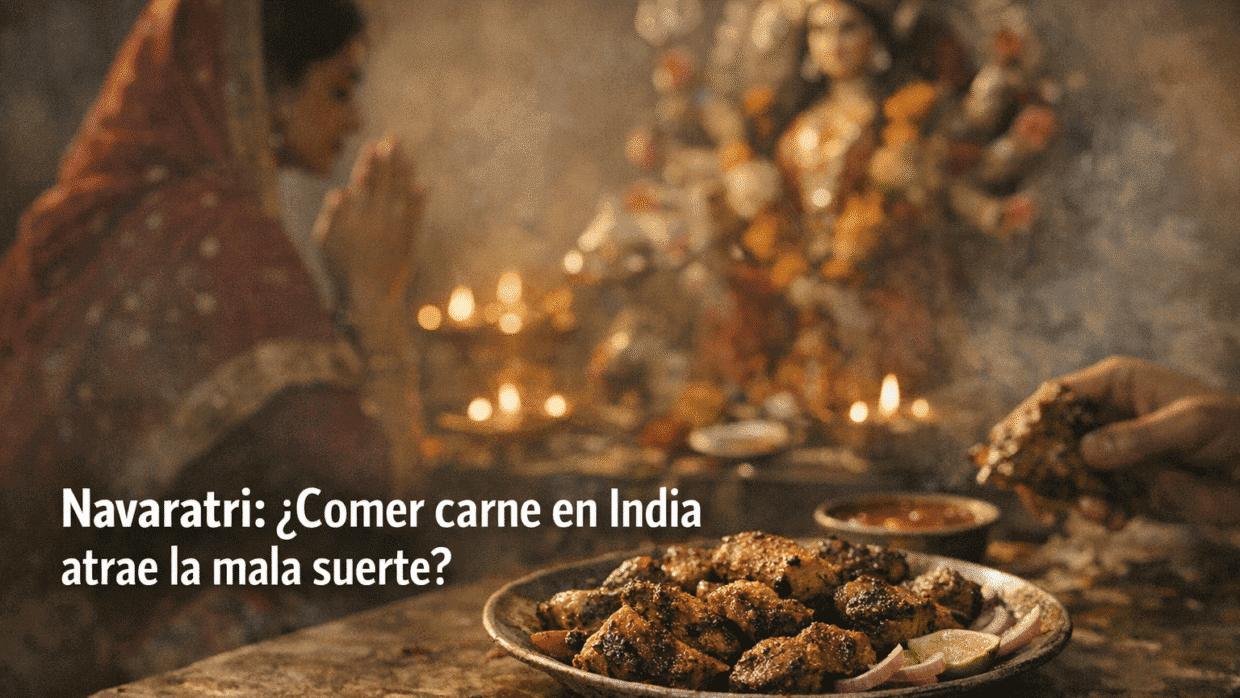 Imagen generada con IA para el artículo Navaratri India: ¿Mala Suerte por Comer Carne? ¡Tradición Ancestral!