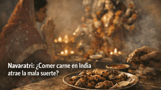 Imagen generada con IA para el artículo Navaratri India: ¿Mala Suerte por Comer Carne? ¡Tradición Ancestral!