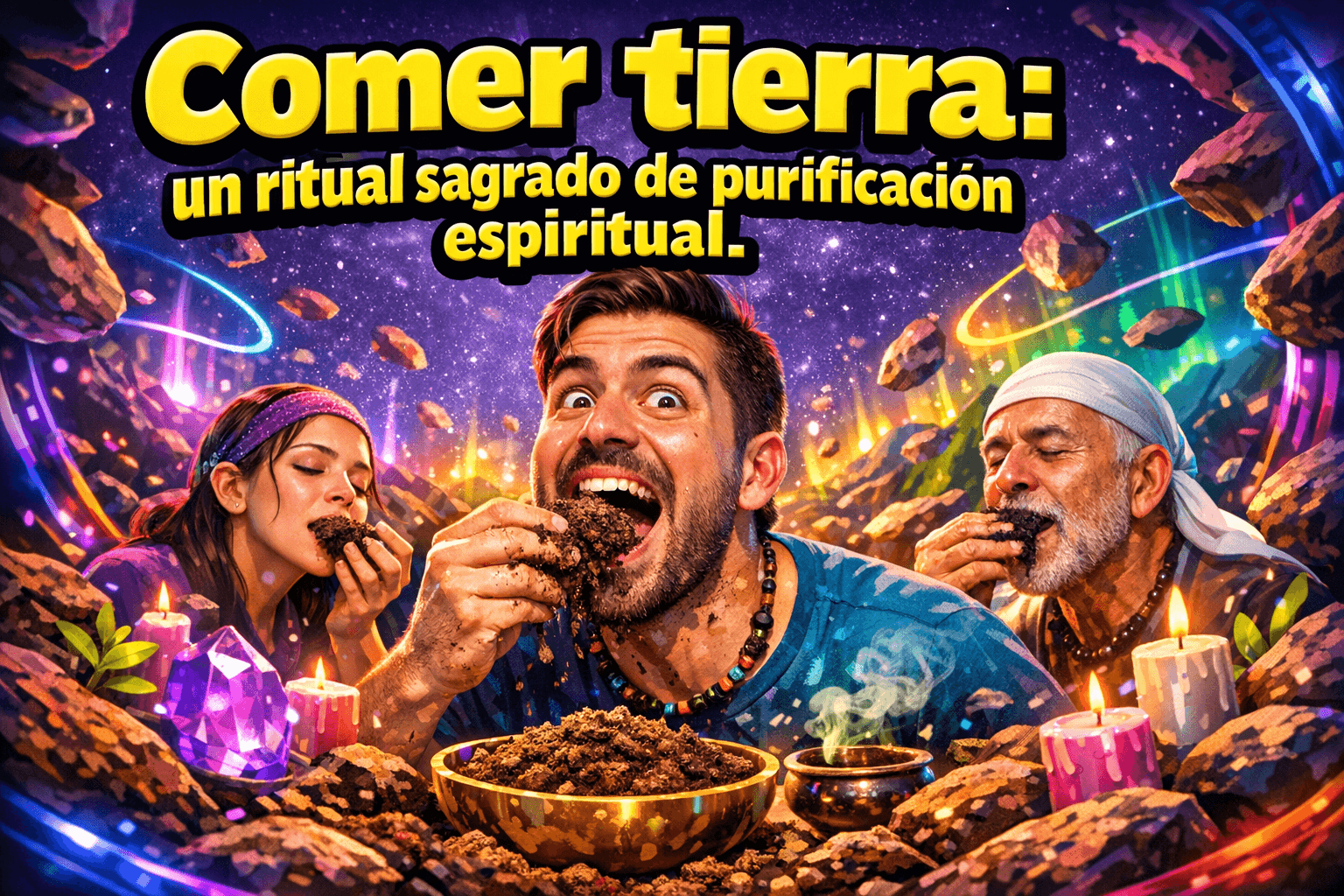 Imagen generada con IA para el artículo Geofagia Sagrada: Comer Tierra para la Purificación Espiritual