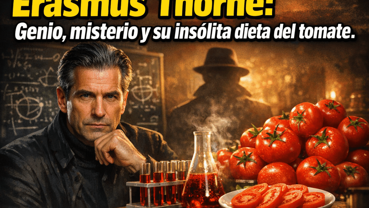 Imagen generada con IA para el artículo Erasmus Thorne: Genio, Misterio y su Dieta Increíble de Tomate