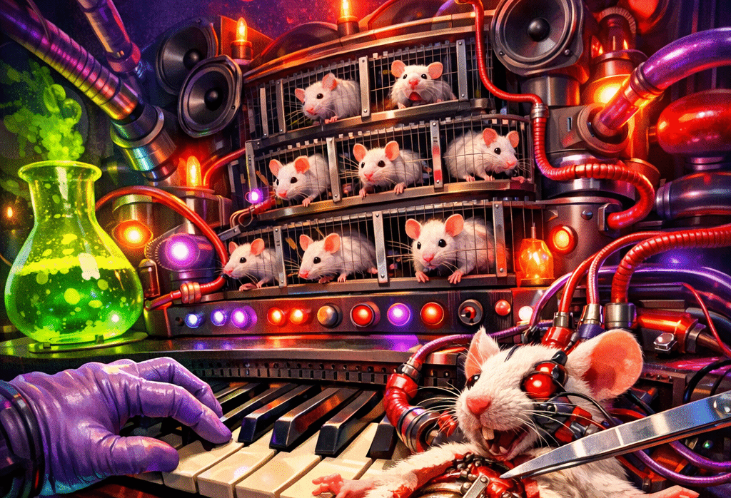 Imagen generada con IA para el artículo Órgano de Ratones: El Perturbador Instrumento Conceptual y su Ética.