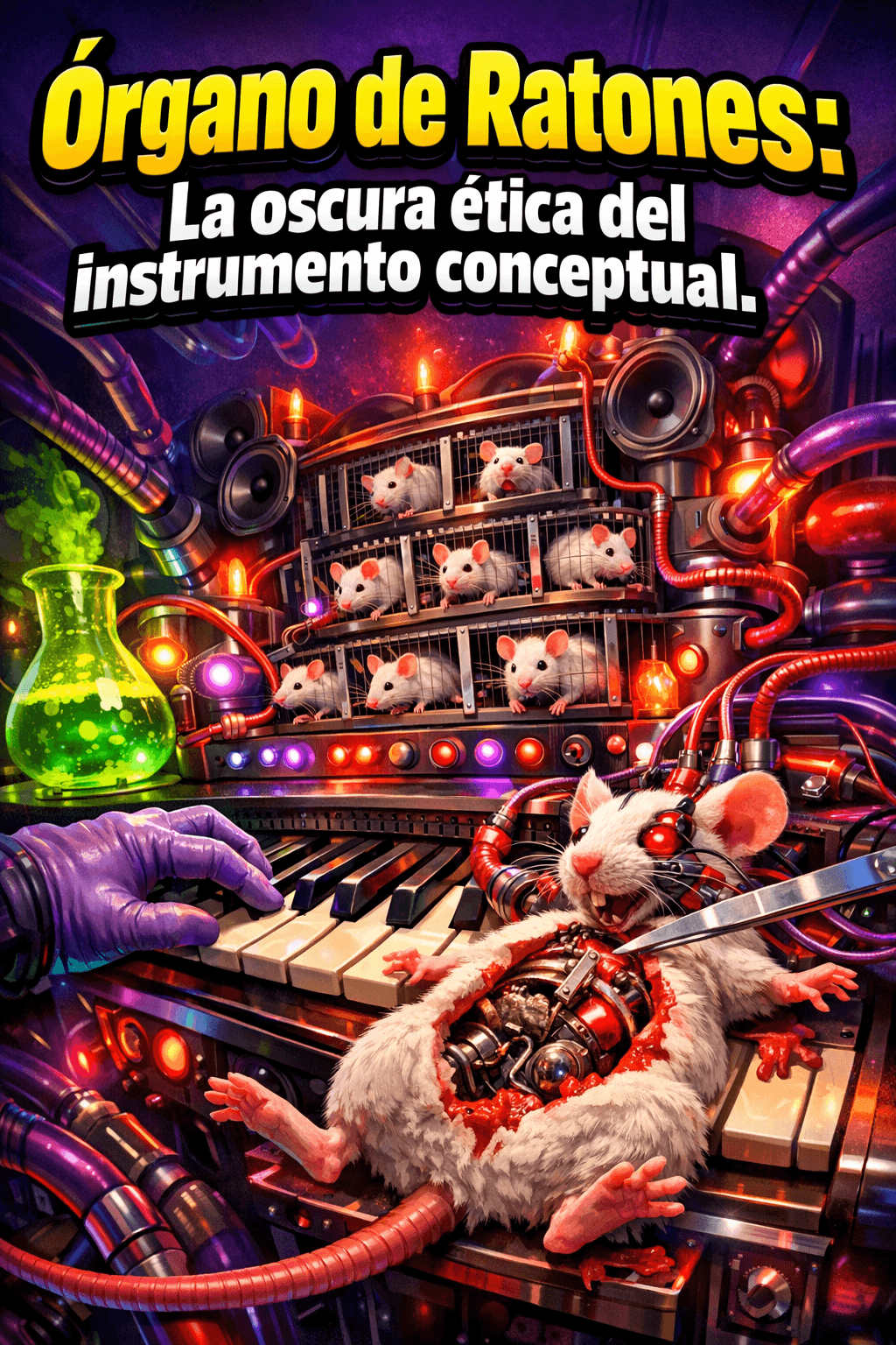 Imagen generada con IA para el artículo Órgano de Ratones: El Perturbador Instrumento Conceptual y su Ética.