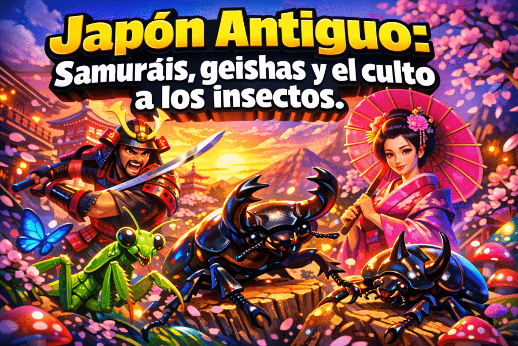 Imagen generada con IA para el artículo Antigua Tradición Japonesa: Samuráis, Geishas e Insectos Mascotas