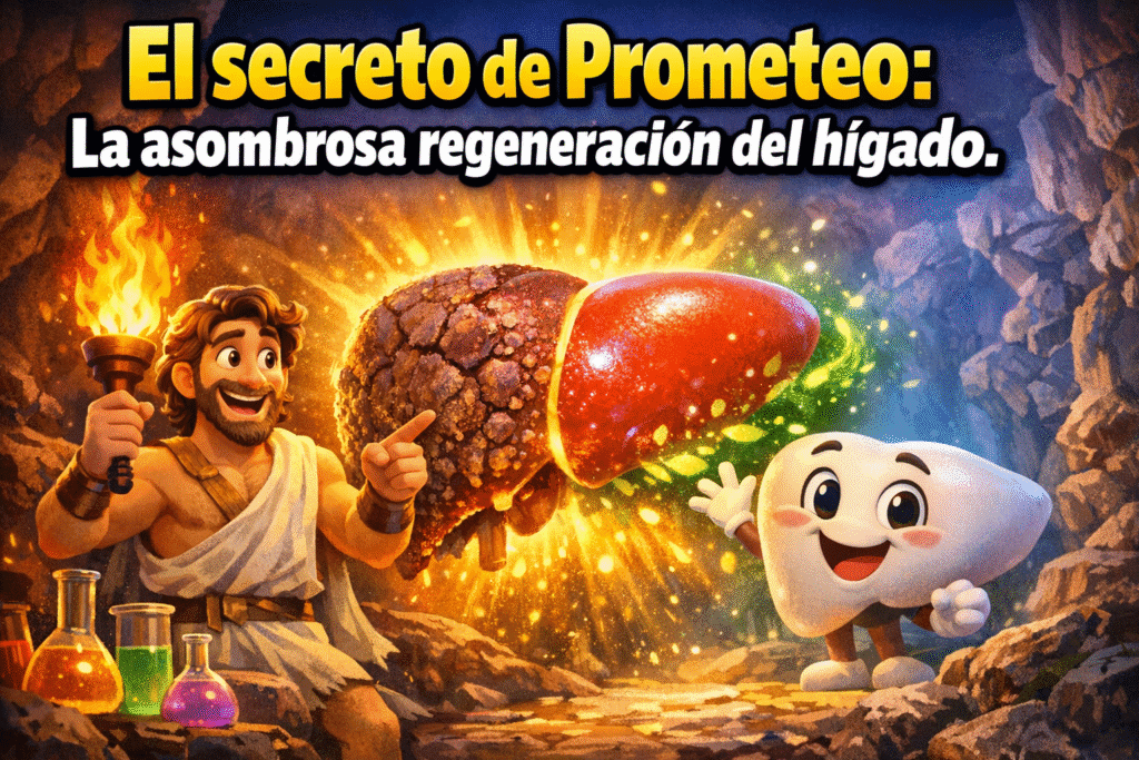 Imagen generada con IA para el artículo Regeneración del hígado: El asombroso secreto de Prometeo