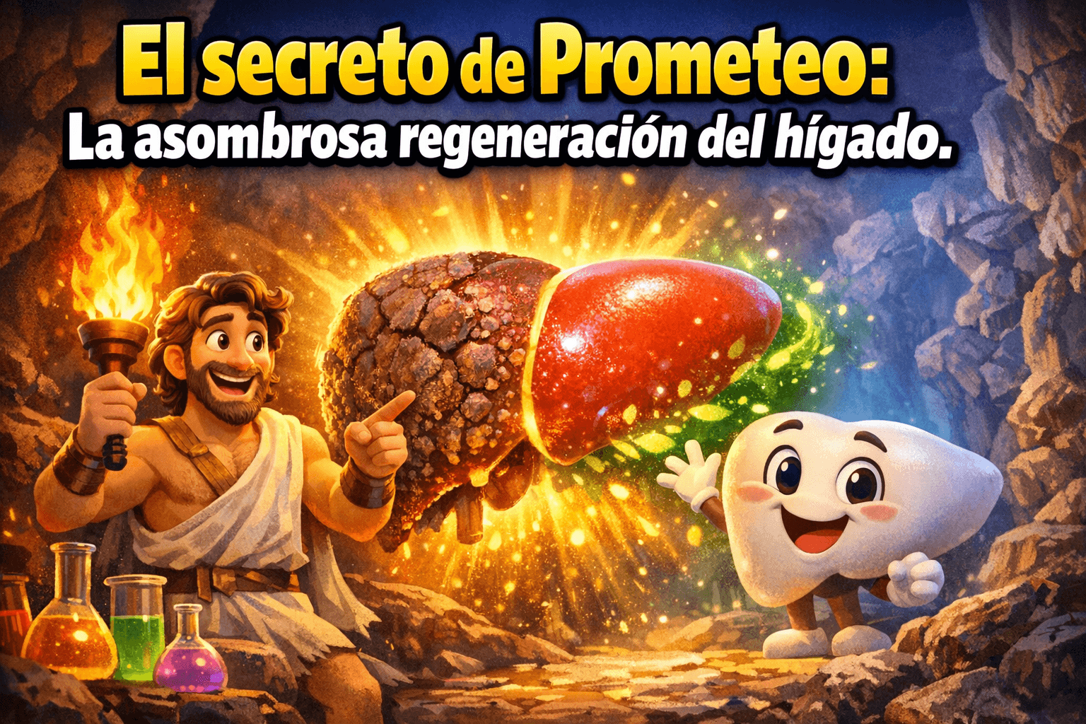 Imagen generada con IA para el artículo Regeneración del hígado: El asombroso secreto de Prometeo