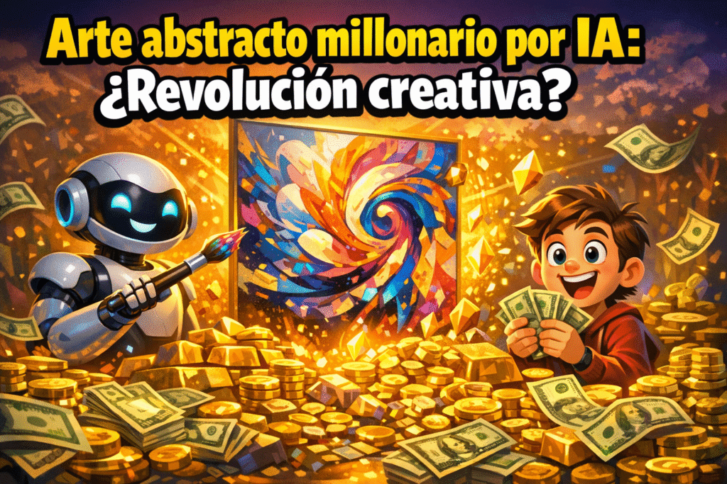 Imagen generada con IA para el artículo IA Vende Arte Abstracto por Millones: ¿Revolución Creativa?