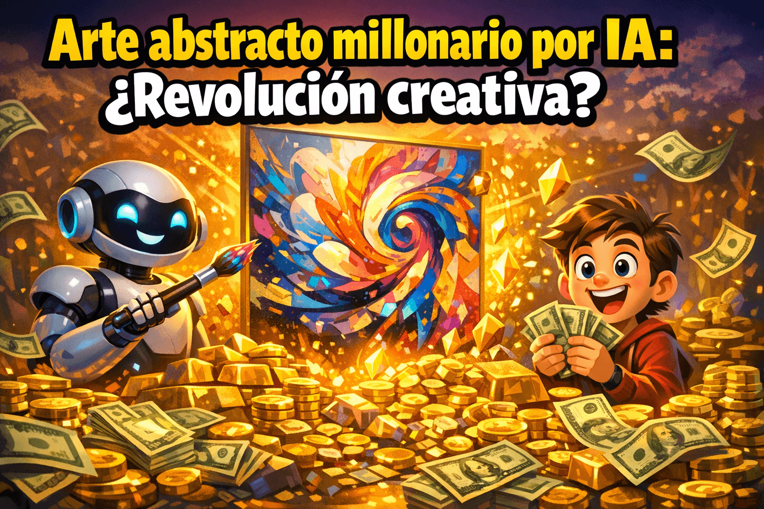 Imagen generada con IA para el artículo IA Vende Arte Abstracto por Millones: ¿Revolución Creativa?