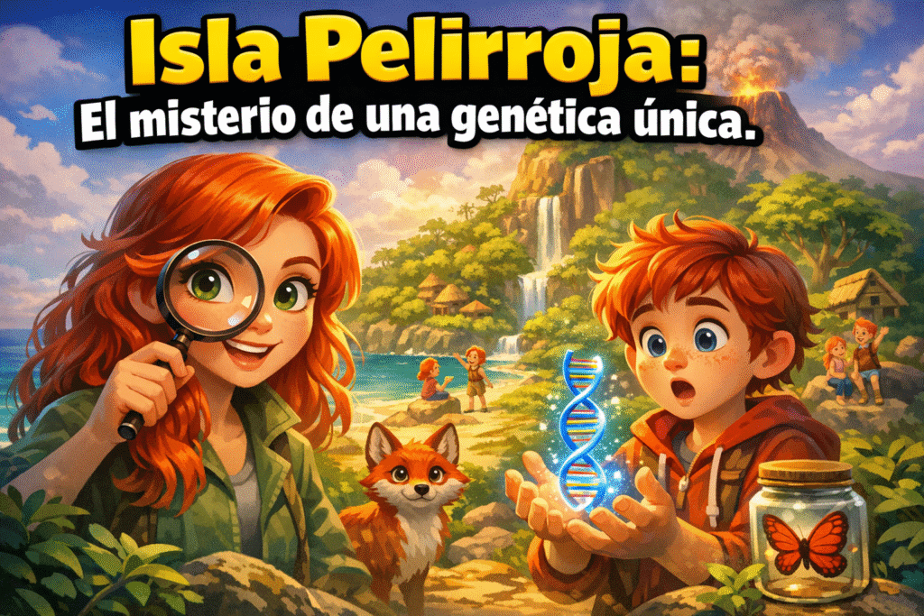 Imagen generada con IA para el artículo Isla Pelirroja: El Sorprendente Enigma de la Genética Aislada