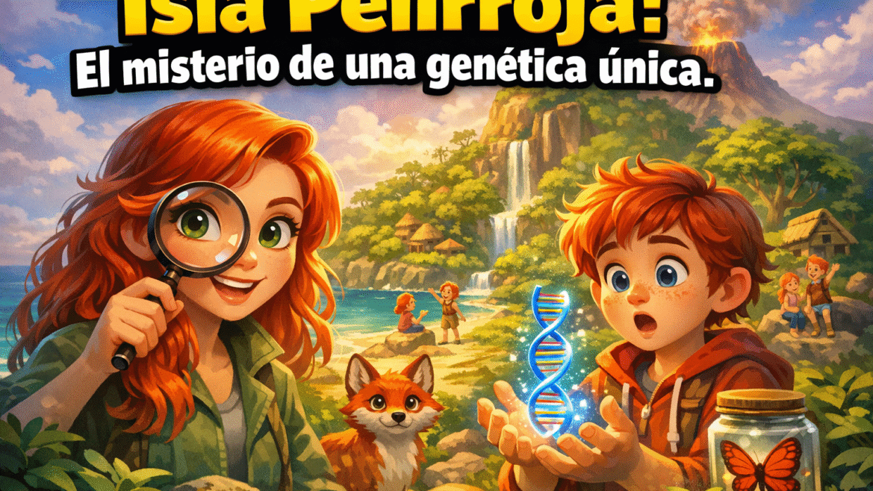 Imagen generada con IA para el artículo Isla Pelirroja: El Sorprendente Enigma de la Genética Aislada